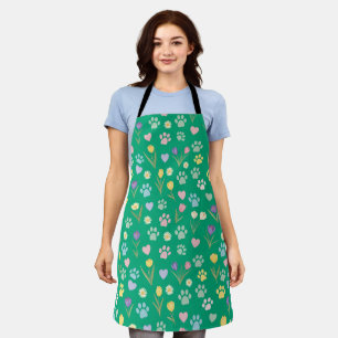 Pastel Paw Print and Floral Apron
