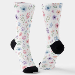 Pastel Paw Print Floral Socks for Cat & Dog Lovers