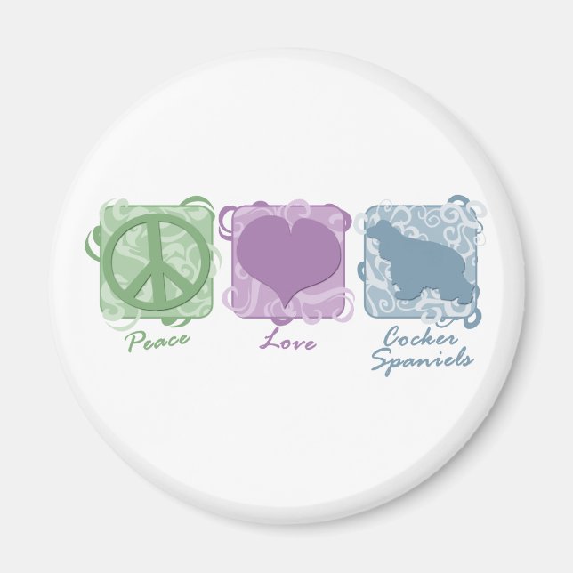 Pastel Peace, Love, and Cocker Spaniels Magnet (Front)