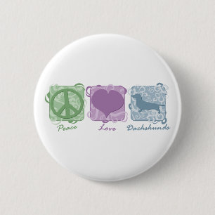 Pastel Peace, Love, and Dachshunds 6 Cm Round Badge