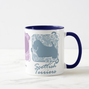 Pastel Peace, Love, and Scottish Terriers Mug
