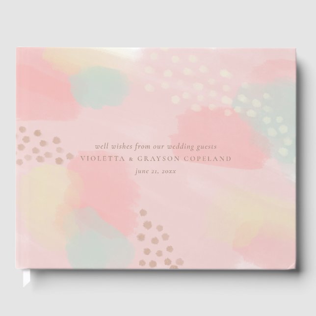 Pastel Peach Abstract Art Wedding Guest Book (Front)
