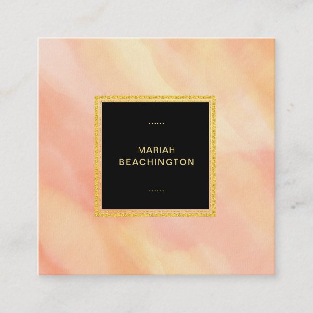 *~* Pastel Peach Abstract Brushstrokes Girly Square Business Card (Front)