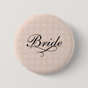 Pastel Peach and Gold Geometric Bride 6 Cm Round Badge