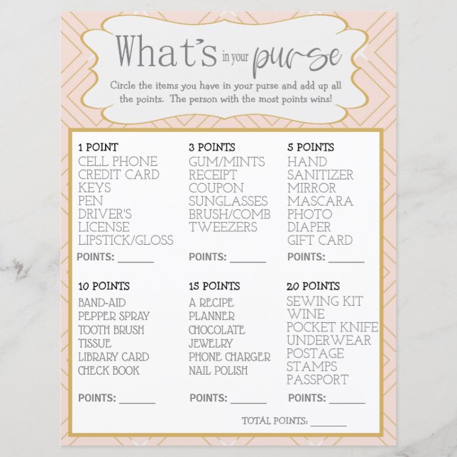 Pastel Peach and Gold Whats In Your Purse (Front)