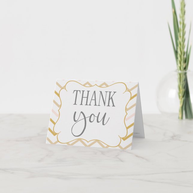 Pastel Peach and Gold Zig Zag Thank You Card (Front)