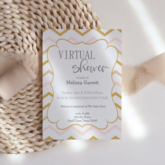 Pastel Peach and Gold Zig Zag Virtual Invitation (Creator Uploaded)