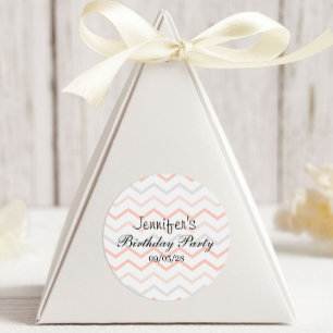 Pastel Peach and Grey Zig Zag Classic Round Sticker