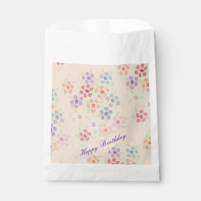 Pastel Peach and Pink Flowered Favour Bag (Front)