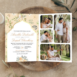 Pastel Peach Floral QR Code Indian Wedding Invitation