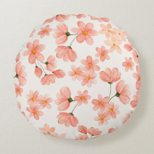 Pastel Peach Floral Round Pillow