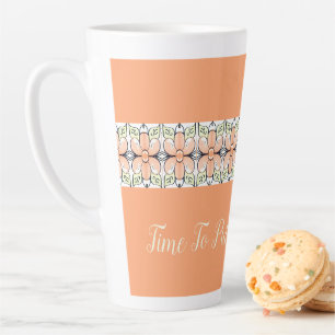Pastel Peach Floral With Green and White Latte Mug
