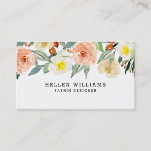 Pastel peach flowers border business card