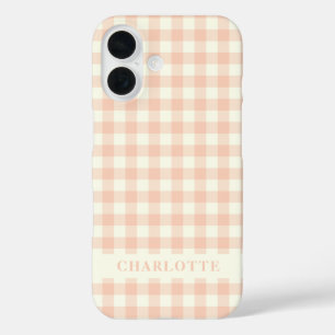 Pastel Peach Gingham Buffalo Check Plaid Name   iPhone 16 Case