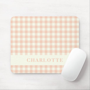 Pastel Peach Gingham Buffalo Check Plaid Name  Mouse Pad