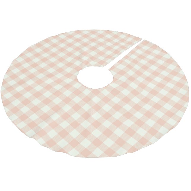 Pastel Peach Gingham Buffalo Check Plaid Pattern Brushed Polyester Tree Skirt (Angled)