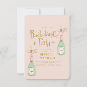 Pastel Peach Golden Champagne Bachelorette Party Invitation