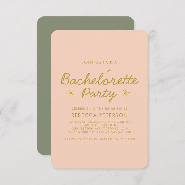 Pastel Peach Golden Typography Bachelorette Party Invitation (Creator Uploaded)