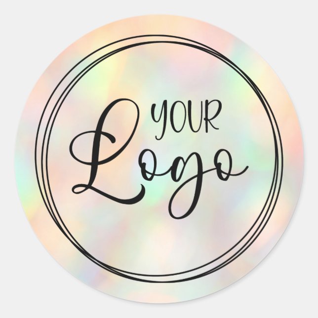 Pastel Peach Holographic Gradient Logo Classic Round Sticker (Front)