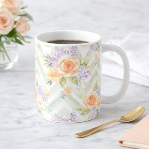 Pastel Peach Lavender Floral Sage Chevron Birthday Coffee Mug