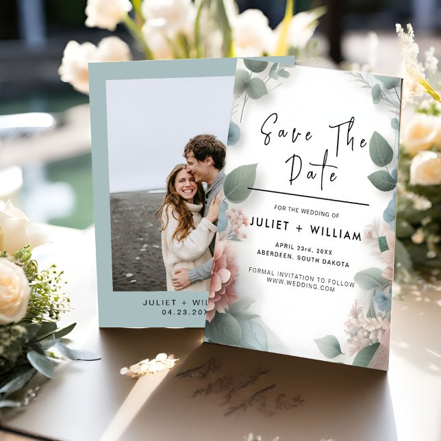 Pastel Peach Mint Moss Sage Green Wedding Save The Date (Creator Uploaded)