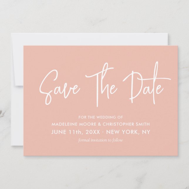 Pastel Peach Modern Calligraphy Scan QR Code Save The Date (Front)