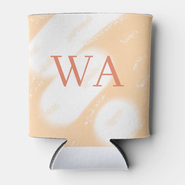 Pastel peach orange white monogram retro bold name can cooler (Front)
