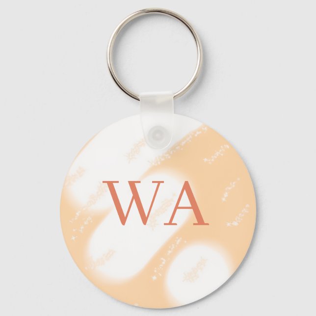 Pastel peach orange white monogram retro bold name key ring (Front)