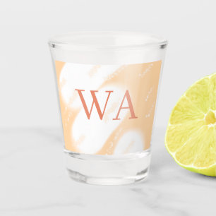 Pastel peach orange white monogram retro bold name shot glass