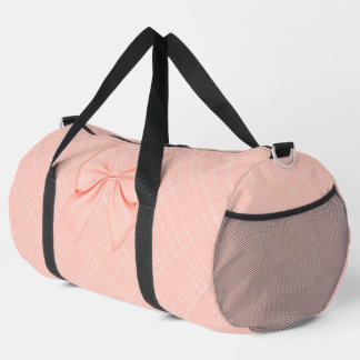 PASTEL PEACH ORANGE & WHITE PLAID PATTERN WITH BOW DUFFLE BAG