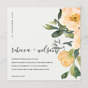 PASTEL PEACH PEONY FLORAL WATERCOLOR WEDDING INVITATION