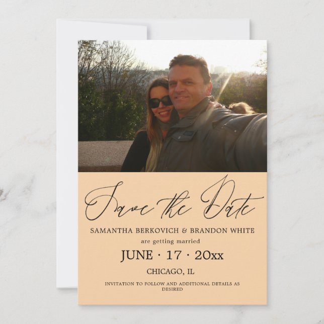Pastel Peach Photo Save the date Invitation (Front)