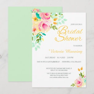 Pastel Peach Pink Roses Bridal Shower Invitation