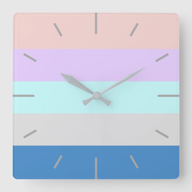 pastel peach purple mint grey blue colour block square wall clock (Front)