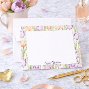 Pastel Peach Purple Tulips Spring Floral Name Card