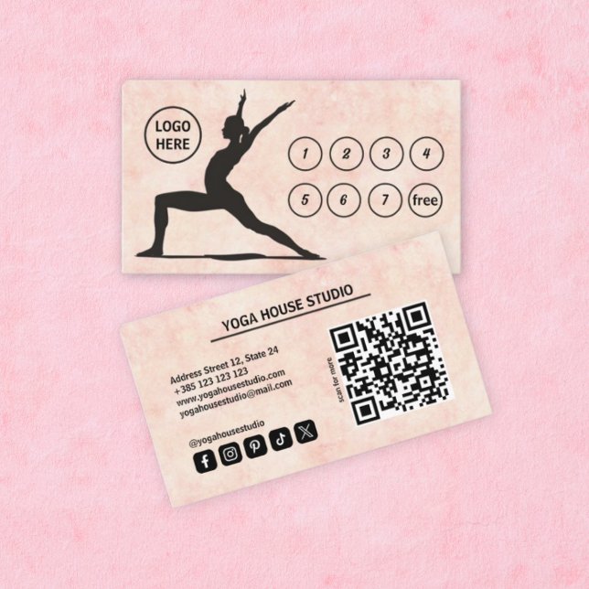 Pastel Peach QR Code Yoga Loyalty Card  (Creator Uploaded)