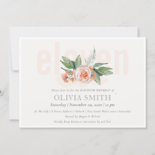 Pastel Peach Rose Floral Bunch 11 Birthday Invite
