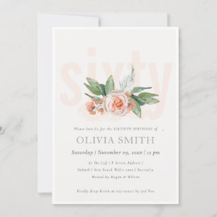 Pastel Peach Rose Floral Bunch 60 Birthday Invite