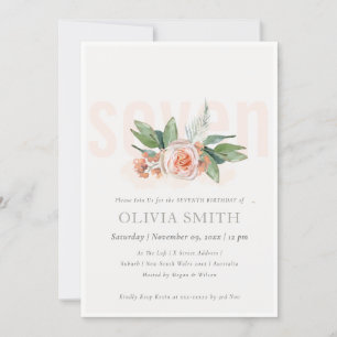 Pastel Peach Rose Floral Bunch 7th Birthday Invite