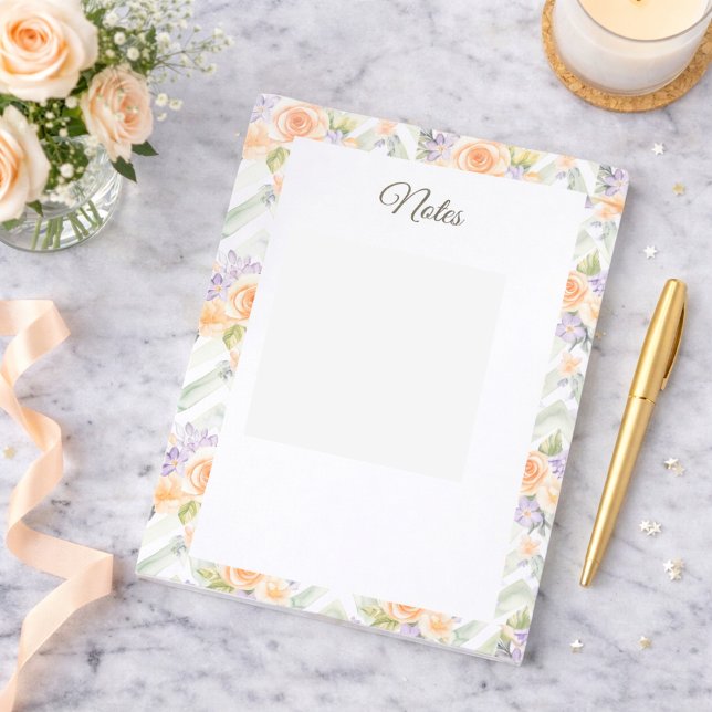 Pastel Peach Roses Lavender Floral Custom Notepad (Creator Uploaded)