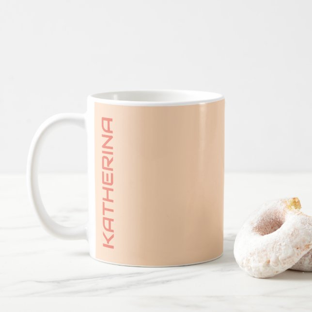 Pastel Peach Solid Colour Classic Personalised  Coffee Mug (With Donut)