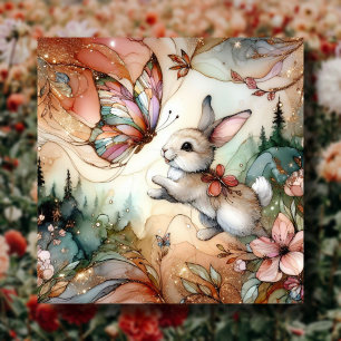 Pastel Peach Stained Glass Spring Bunny Easter Holiday Card
