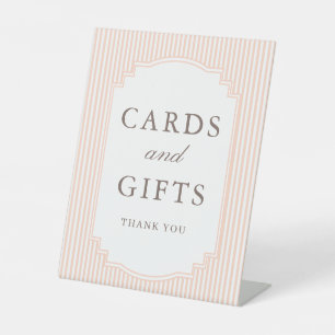 Pastel Peach Striped Wedding Cards and Gifts Pedestal Sign
