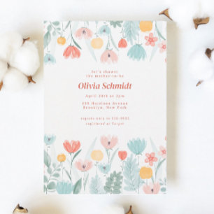 Pastel Peach Watercolor Wildflower Baby Shower Invitation