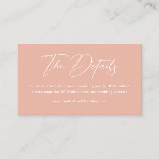 Pastel Peach Wedding Website Enclosure Card (Front)