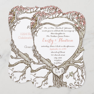 Pastel Peachy Coral Blush Pink Boho Heart Shaped Invitation