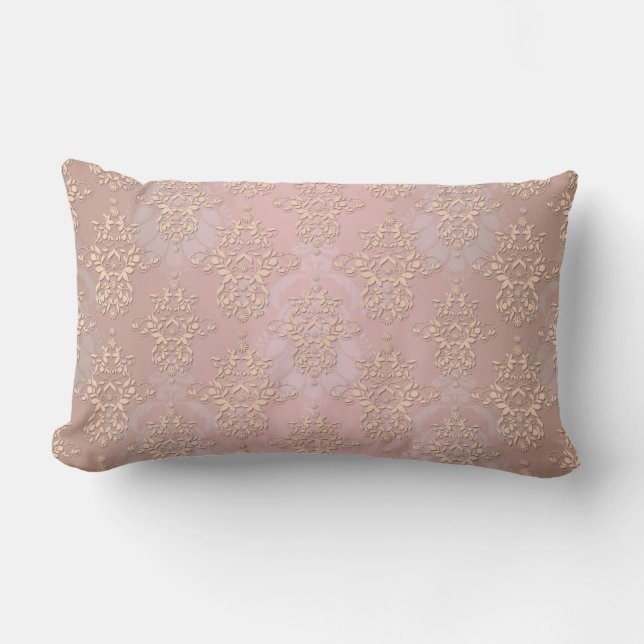 Pastel Peachy Damask Lumbar Cushion (Front)