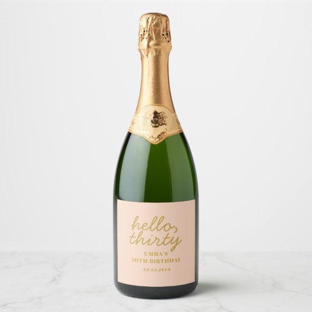 Pastel Peachy Hello Thirty Birthday  Favour Box Ch Sparkling Wine Label (Front)