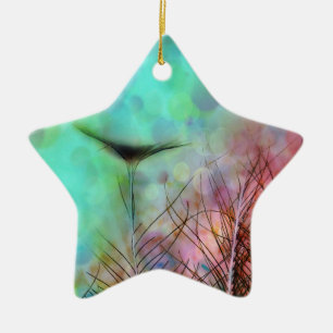 Pastel Peacock Feathers Ceramic Ornament