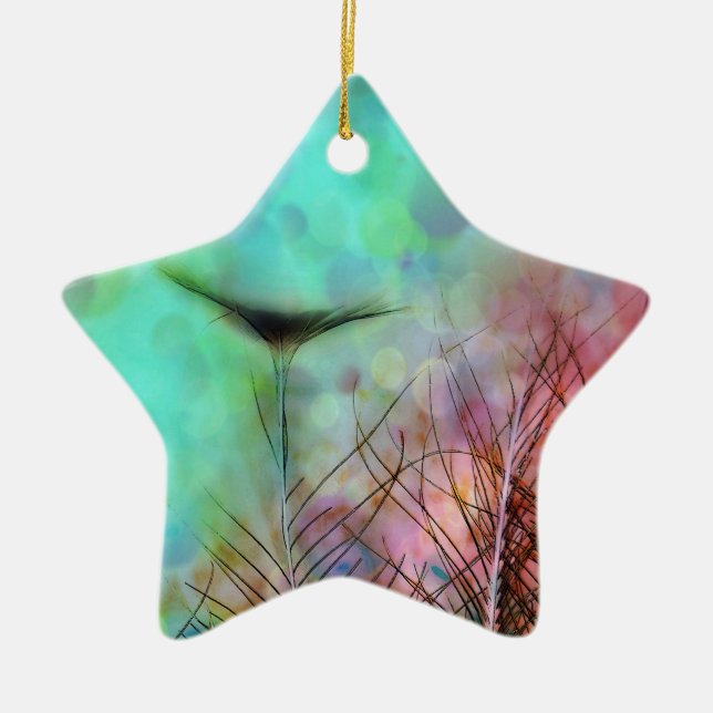 Pastel Peacock Feathers Ceramic Ornament (Front)